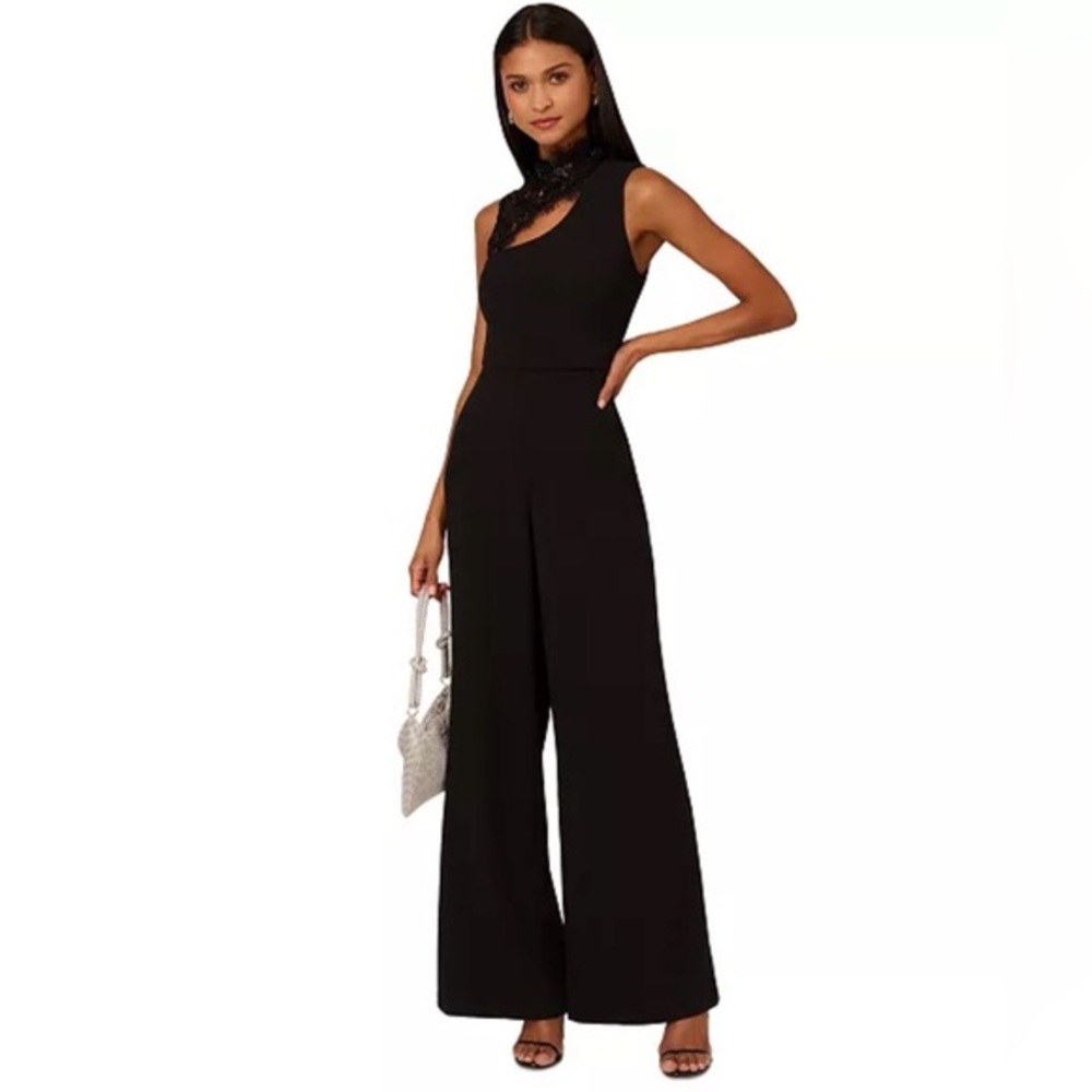Adrianna Papell $228 Women's Lace-Panel Cut-Out Jumpsuit Black 0